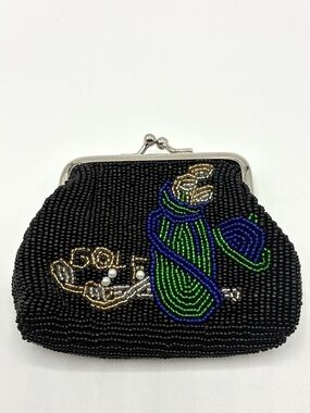 Beaded Golf Coin Purse Black Kiss Lock Change Purse Golf Lover Accessory Gift